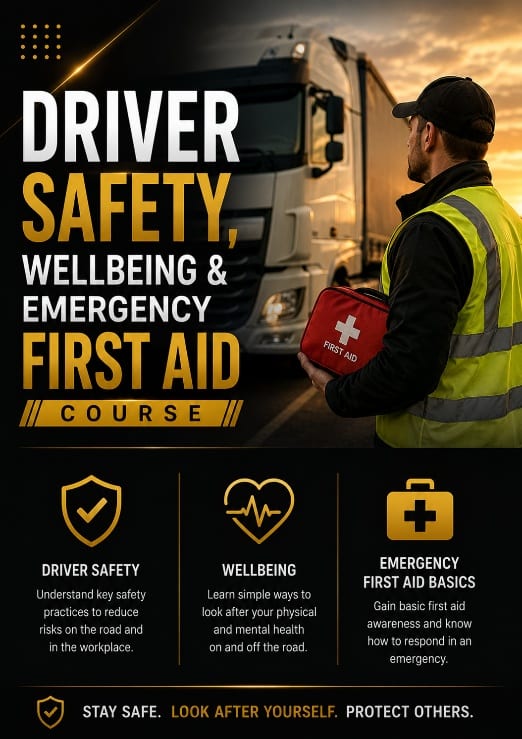 Driver Safety, Wellbeing and Emergency First Aid course graphic