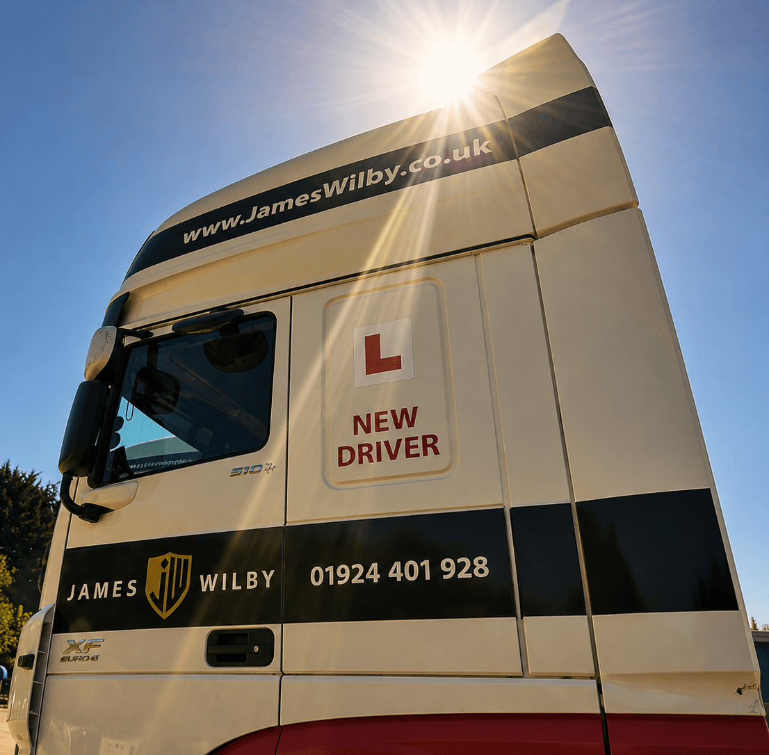 James Wilby new driver training HGV with learner plate