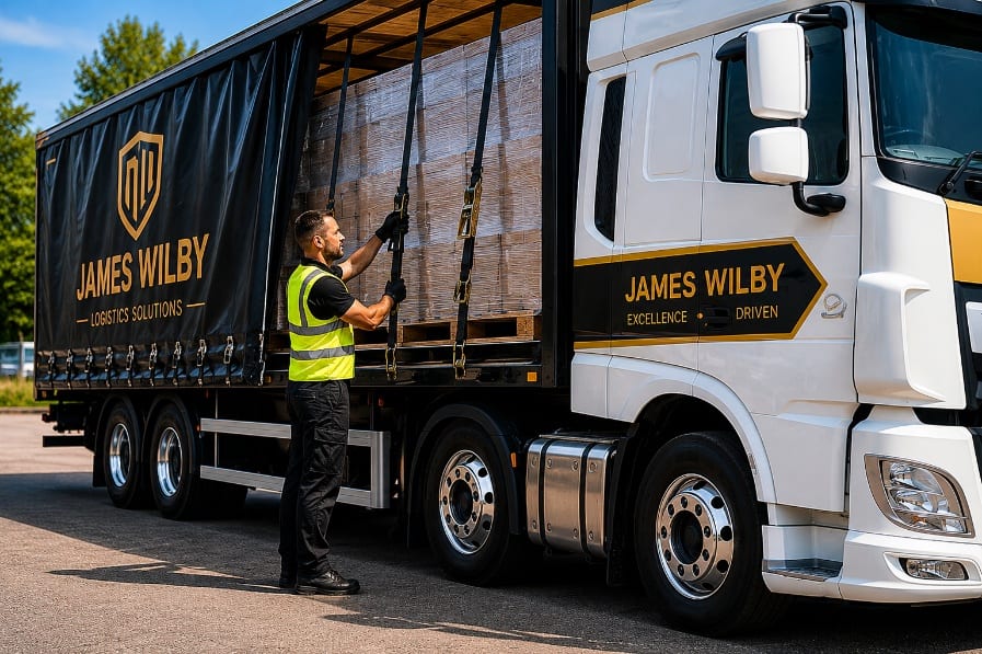 James Wilby team loading a branded logistics vehicle