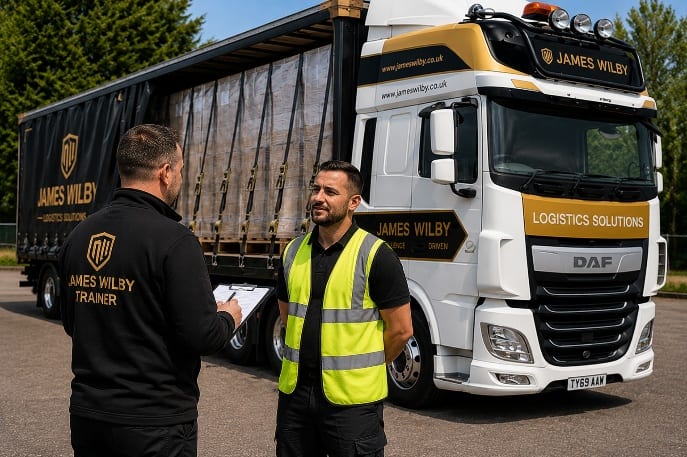 James Wilby recruitment support beside a branded logistics vehicle