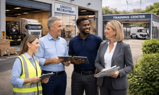 Logistics, recruitment, and training colleagues outside a transport operation