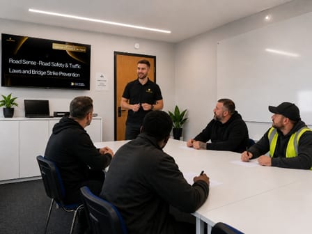 James Wilby team members in a training room